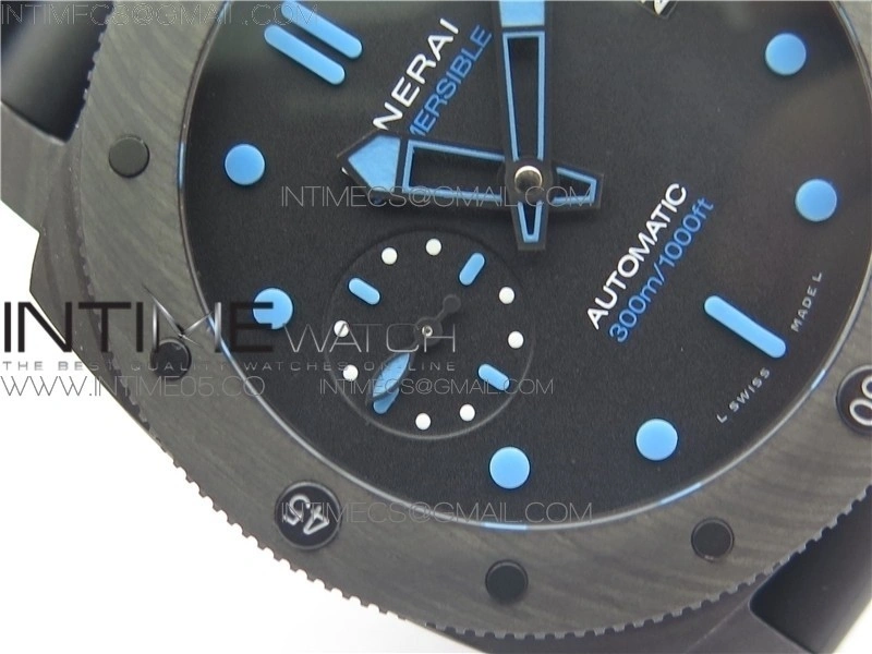 PAM960 Carbotech 42mm VSF 1:1 Best Edition Black Dial Blue Markers on Rubber Strap P.9010 Clone